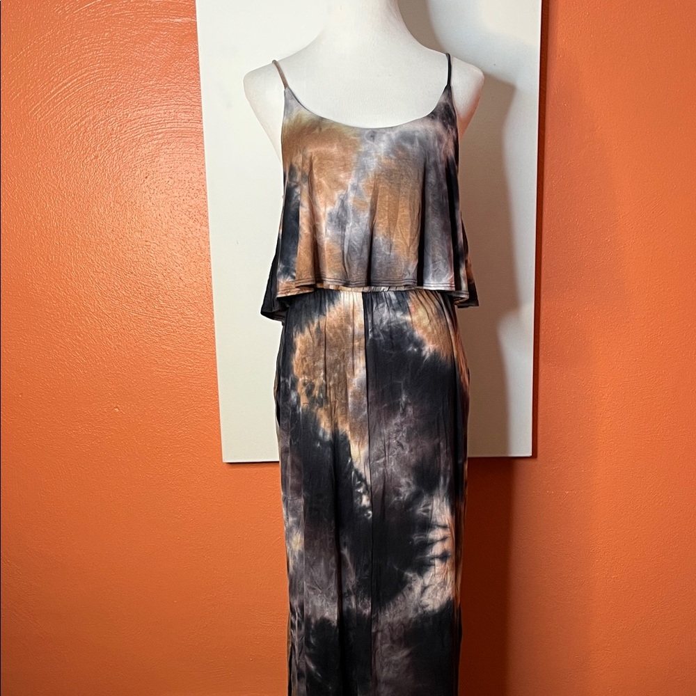 White Birch Black Navy and Brown Tie-Dye Maxi Dress